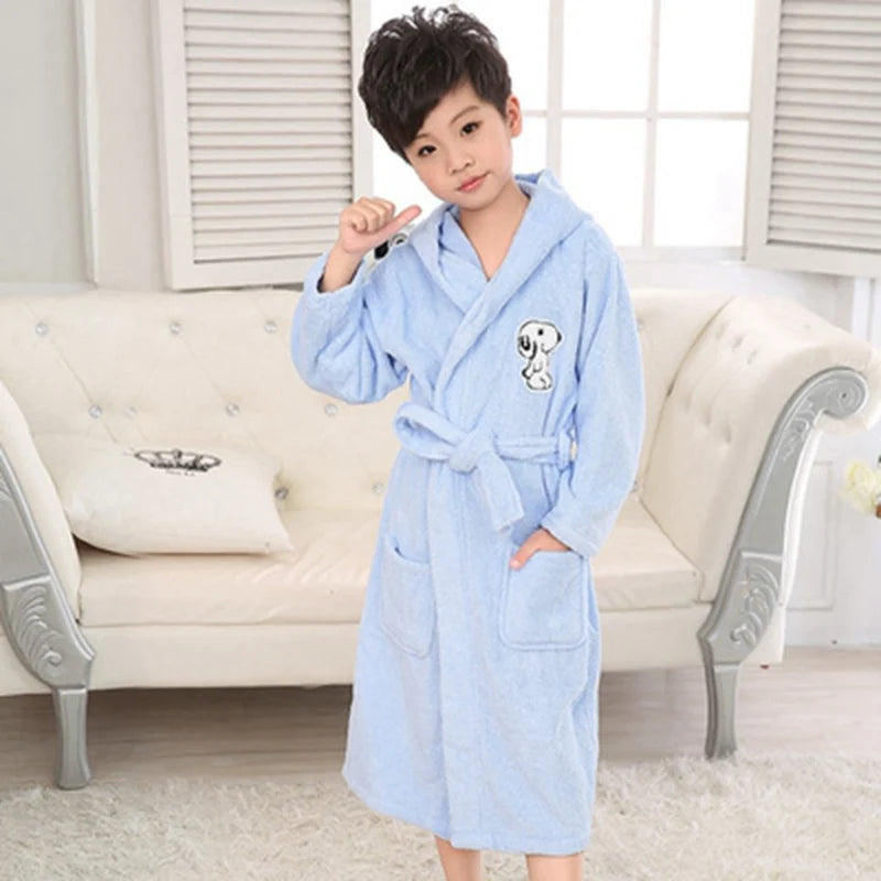 Bathrobe Kids Baby Robe Children Girl Sleepwear Clothes Cartoon Hooded Bathrobe Kids Soft Nightgown Warm Pajamas Clothing White