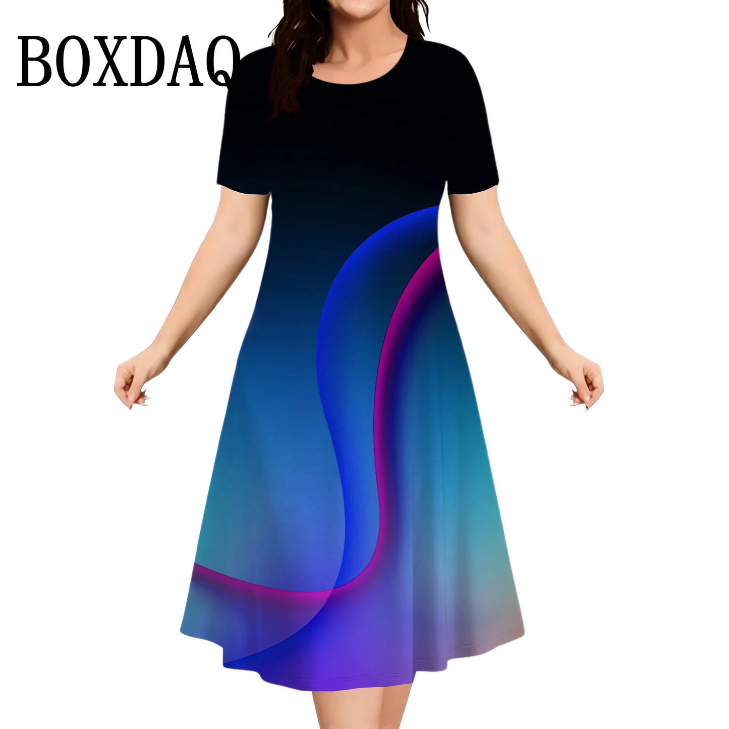 8XL 9XL Plus Size Women Dress Loose Casual Short Sleeve O-Neck Dress 3D Gradient Print Big Size Streetwear Clothing Ladies Dress