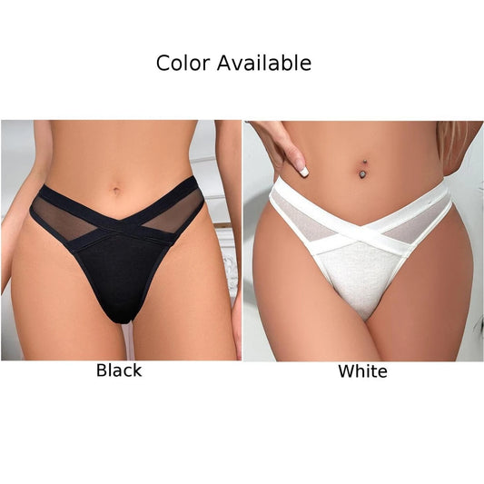 High Cut Briefs Low Rise G-String Panties Women Solid Sheer Waist Cotton Crotch Thongs Underpants Female Erotic Underwear