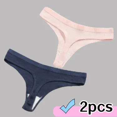 2pcs Seamless Ladies Ribbed Cotton Thong Simple Women's Low Waist Bikini Briefs Sports Girls Underwear Plus Size