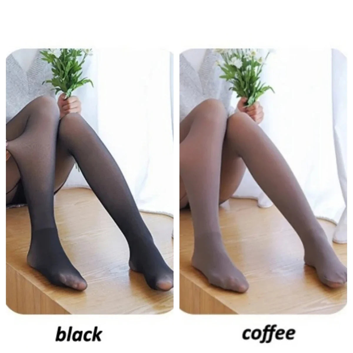 2PCS Plus Size Women's Fleece Warm Winter Tights Leggings Thick Fleece Panty Fake Translucent Pantyhose Thermal Stockings Woman