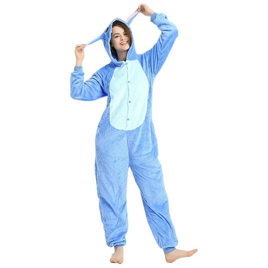 Anime Stitch Cosplay Pajamas Anime Stitch Angel Cute Costume Jumpsuit Pajamas Hooded Sleepwear Christmas Costume for Men Women