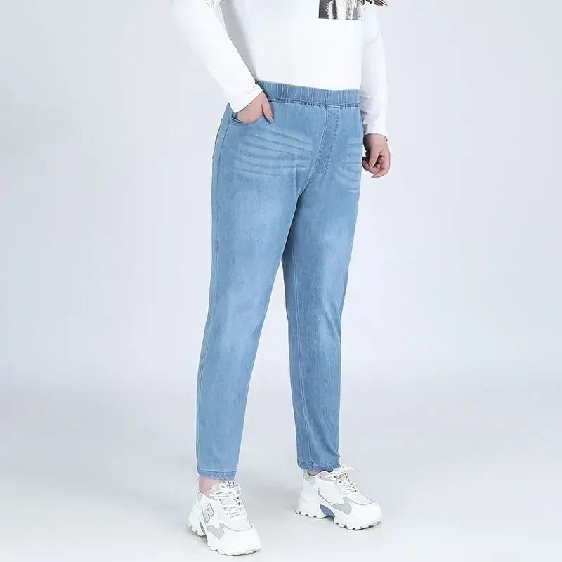 Plus Size Jeans Women's Mom Clothing Ankle Length Stretched Slim Fit 9XL 8XL 7XL Female Denim Trousers 6XL Girl High Waist Pants