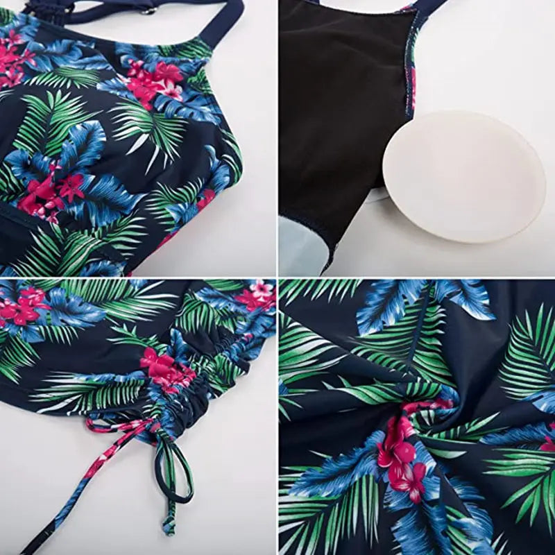 Swimwear Women 2024 New Printed 2 Piece Tankini Swimsuit Tummy Control High Waist Plus Size Women Clothing Sport Bathing Suit