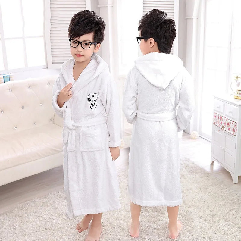 Bathrobe Kids Baby Robe Children Girl Sleepwear Clothes Cartoon Hooded Bathrobe Kids Soft Nightgown Warm Pajamas Clothing White