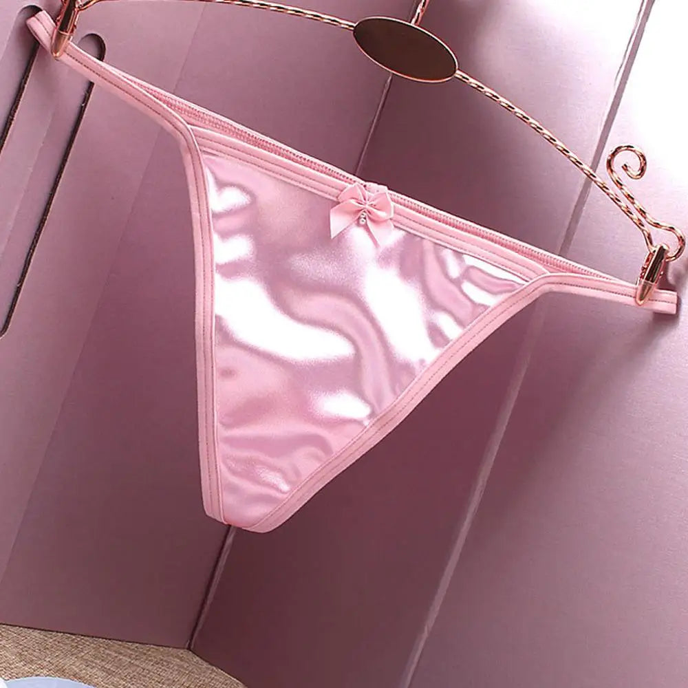 Fashion Underwear Pearl Girls Large Size Low Waist Satin Women Thongs Bow Lingerie T-Back Panties Briefs