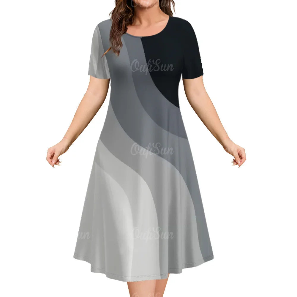 7XL 8XL 9XL Plus Size Woman Clothing Spring Summer Women Short Sleeve Loose Dress Fashion 3D Printing Casual Classy A-Line Dress