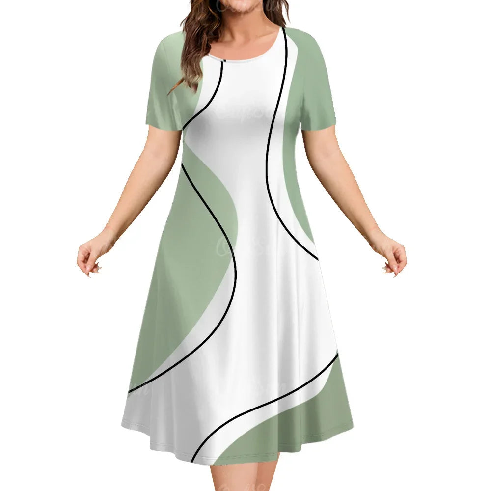 7XL 8XL 9XL Plus Size Woman Clothing Spring Summer Women Short Sleeve Loose Dress Fashion 3D Printing Casual Classy A-Line Dress