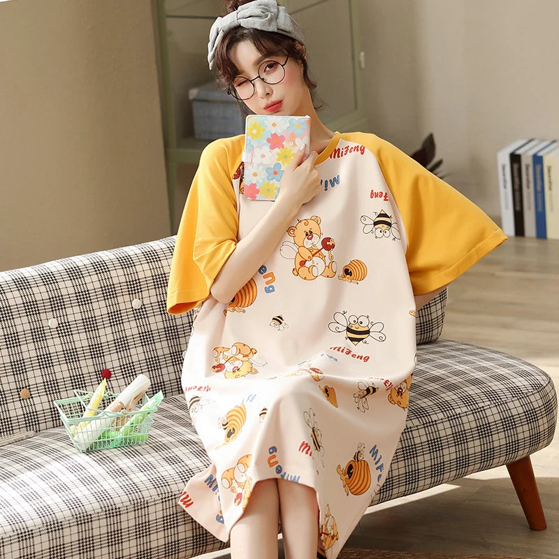 Sweet Cute Nightdress Women Princess Nightgown Lady Summer Sleeveless Sleepwear Female Cotton Nightgowns Loose Home Clothes