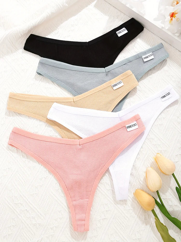 5Pcs Cotton Waffle Style G-string Panties Bikini