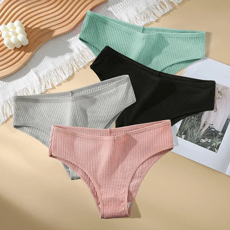 FARDLY 3pcs cotton women's underwear solid color thread triangle briefs simple and comfortable soft women's pants breathable