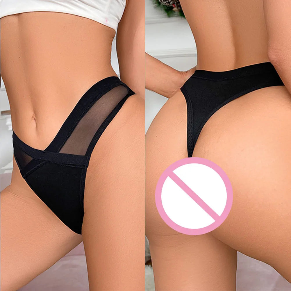 Women Thong G-String Briefs High Cut Underwear Low Waist Solid Panties Transparent Waist Cotton Crotch Underpants Erotic Lingeri