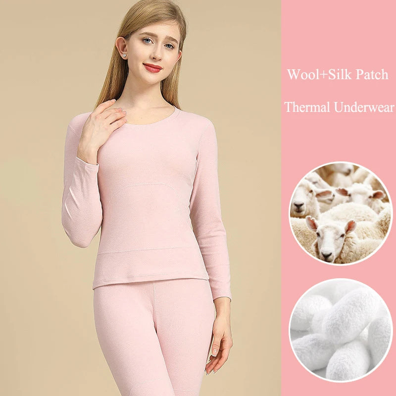 Thermal underwear Winter Warm Tops Cashmere Silk Patch