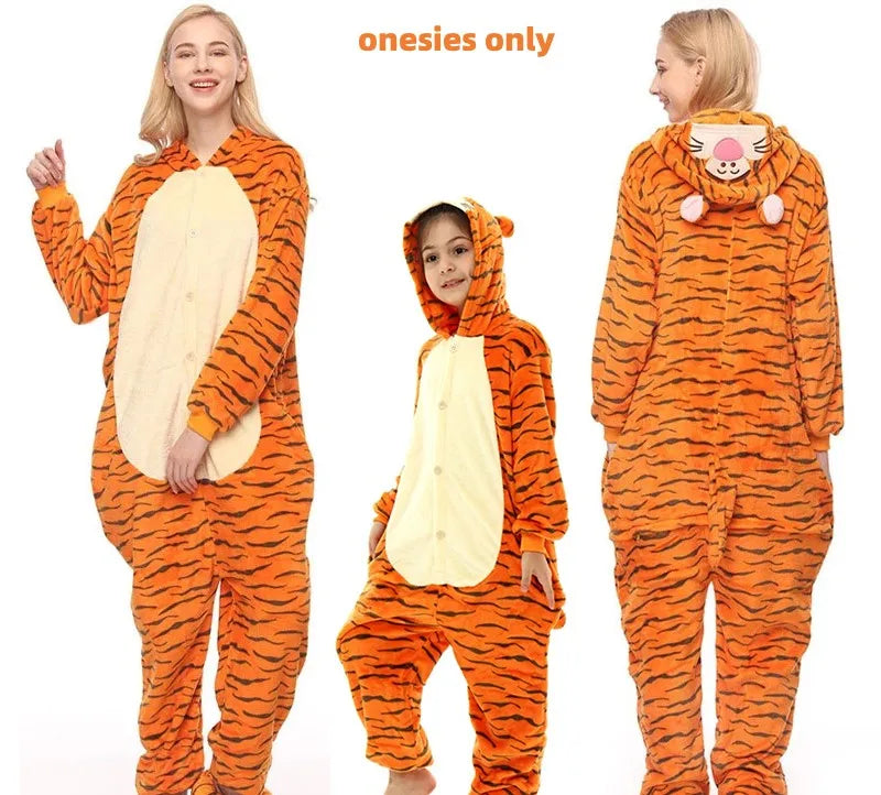 Tiger One-Piece Pajamas Cartoon Animal Onesies Sleepwear Jumpsuit Nightgown Loungewear Kigurumi Nightgown Onesie Flannel Animal