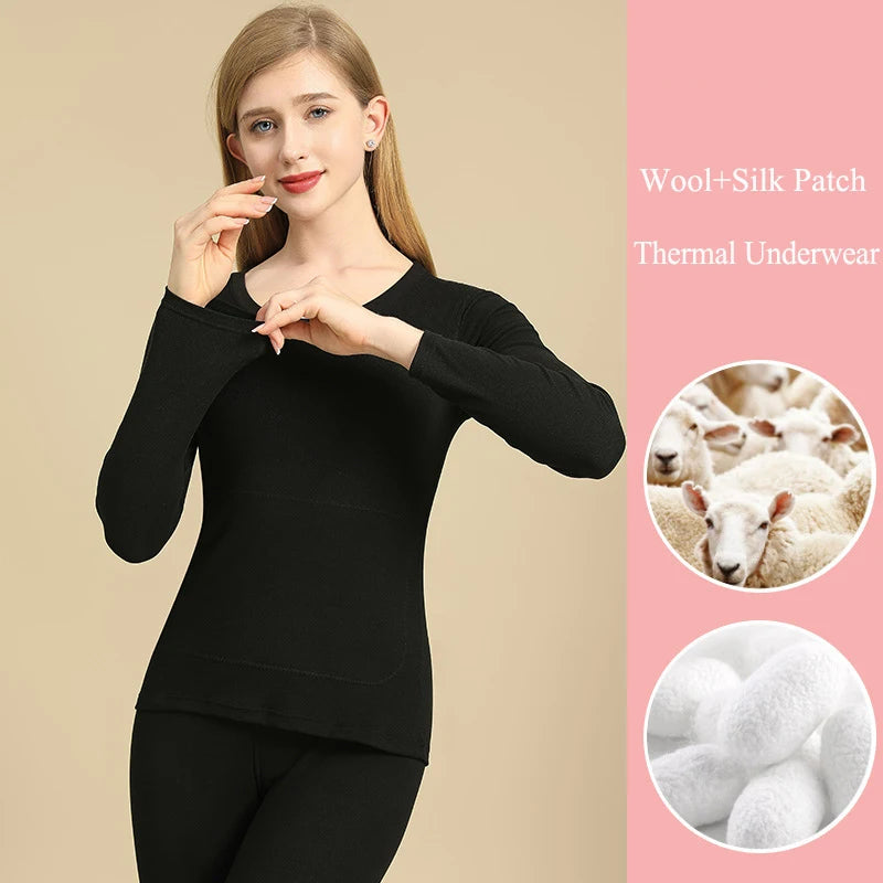 Thermal underwear Winter Warm Tops Cashmere Silk Patch