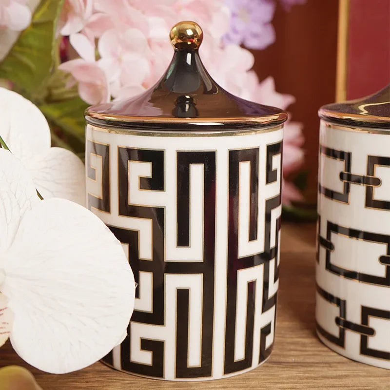 Gold Plated Stripe Ceramic Storage Jar