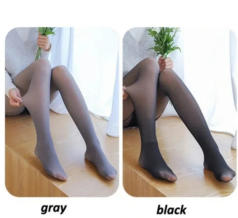 2PCS Plus Size Women's Fleece Warm Winter Tights Leggings Thick Fleece Panty Fake Translucent Pantyhose Thermal Stockings Woman