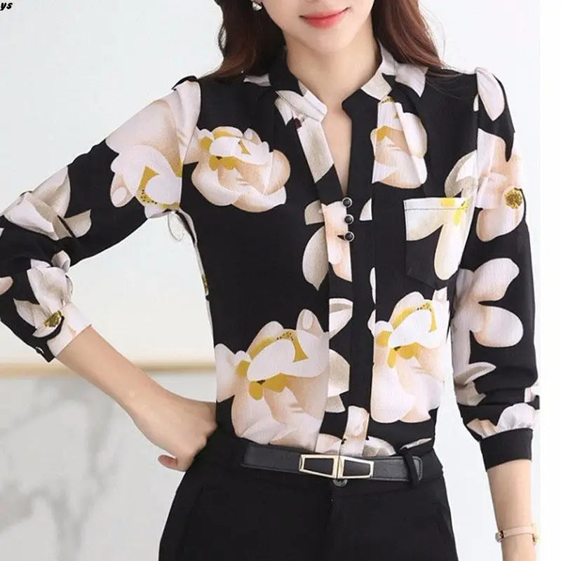 Shirts Fashion New Women Tops Ladies Top V-Neck Slim Chiffon Blouse Clothing 2023 Office Work Wear Women Shirt Plus Size Blusa