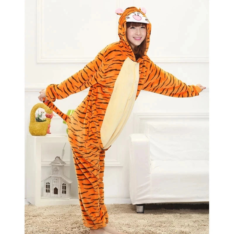 Tiger One-Piece Pajamas Cartoon Animal Onesies Sleepwear Jumpsuit Nightgown Loungewear Kigurumi Nightgown Onesie Flannel Animal