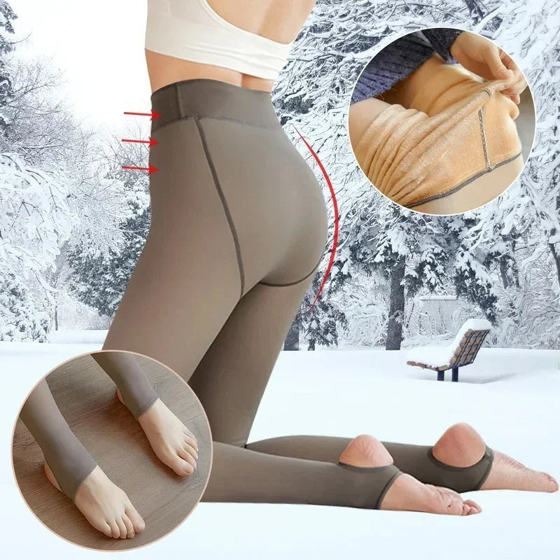 Winter Warm Fleece Lined Tights Pantyhose Women Warm Socks High Waist Thermal Stocking Insulated Pants Fake Translucent Leggings