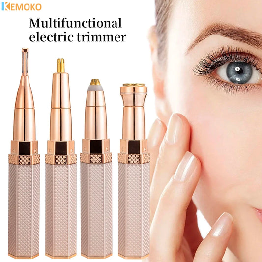 4 in 1 Electric Facial Hair Removal Painless Epilator Eyebrow Lipstick Shape Facial Sensitive Areas Bikini Depilator Body Shaver