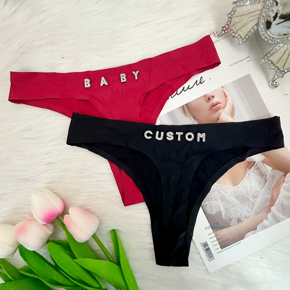 Custom Thong with Name Crystal Letter Customized Thongs Women Underwear G-String