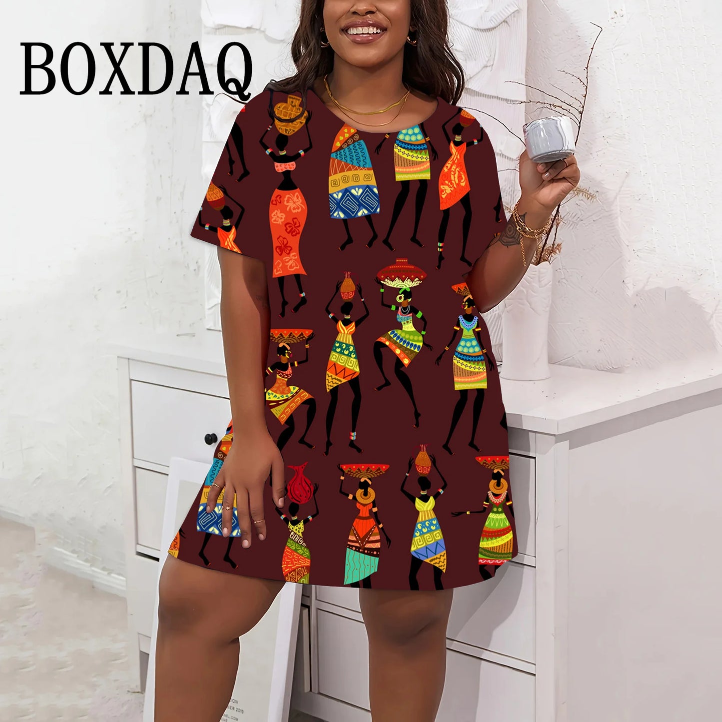 Fashion Summer 3D African Horde Dress Women Casual Loose Short Sleeve Plus Size Dresses Streetwear Art Retro Classic Short Dress