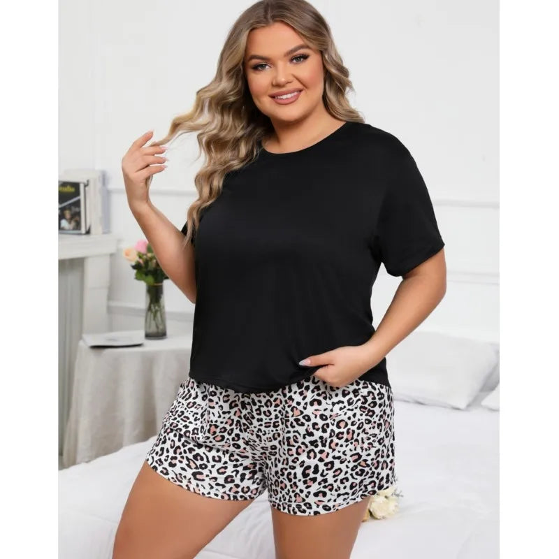 2024 Women's Printing Plus Size Crop Pajama Sets Shorts Set Daily Women Home Clothing Outfit Lounge Pijama Sleepwear 2 Piece Set