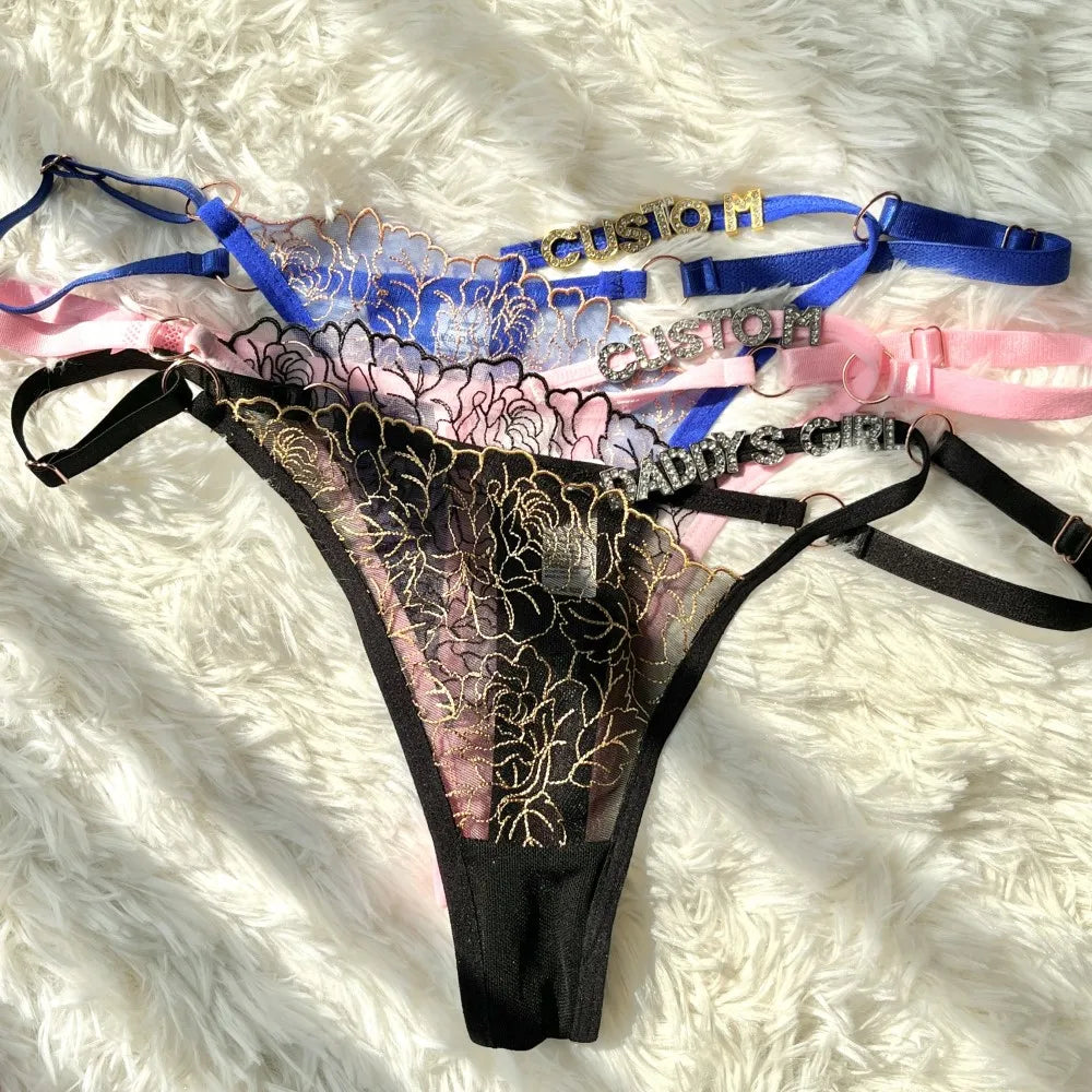 Custom Name Hollow Thong Lace Flower Underwear Personality Letter Customization Panties String Hotwife Christmas gifts Women