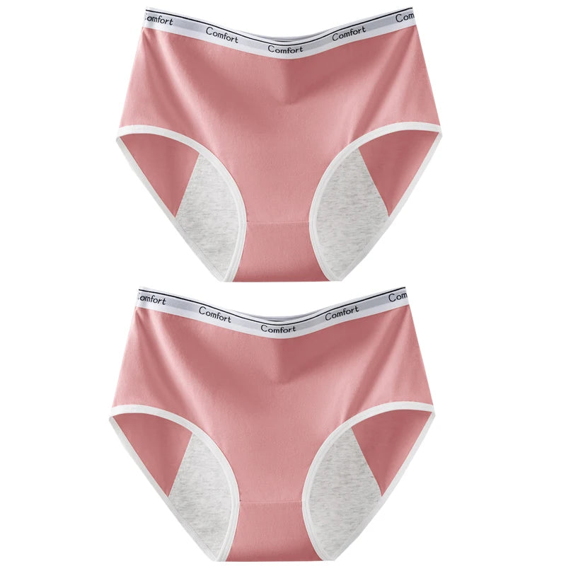 2pcs Girl Menstrual Panties Women's Physiological Briefs Ladies Period Leak Proof Panty High Waist Cotton Underwear