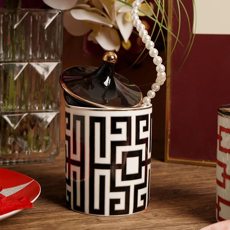 Gold Plated Stripe Ceramic Storage Jar