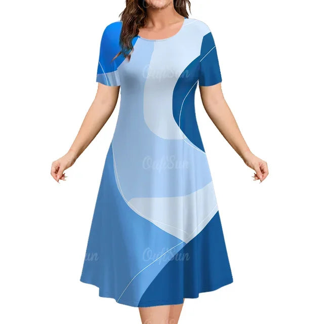 7XL 8XL 9XL Plus Size Woman Clothing Spring Summer Women Short Sleeve Loose Dress Fashion 3D Printing Casual Classy A-Line Dress