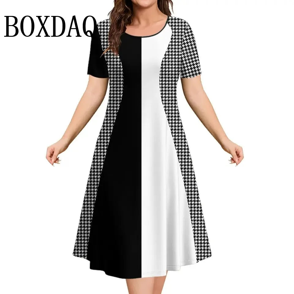 Women's Dresses Contrast Colors Striped Elegant Casual O-Neck Short Sleeve Fashion Dresses Summer Women's Plus Size Clothing 9XL