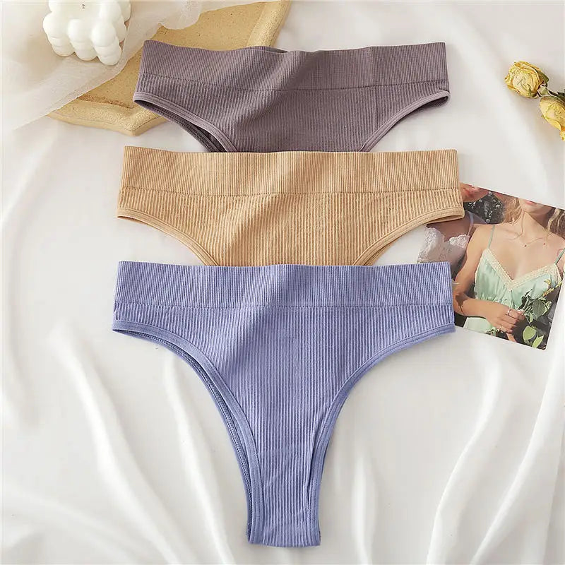 3PCS/Set High Waisted Seamless Women's Panties FINETOO Underwear Women Comfortable Female Underpants Solid Color Pantys Lingerie