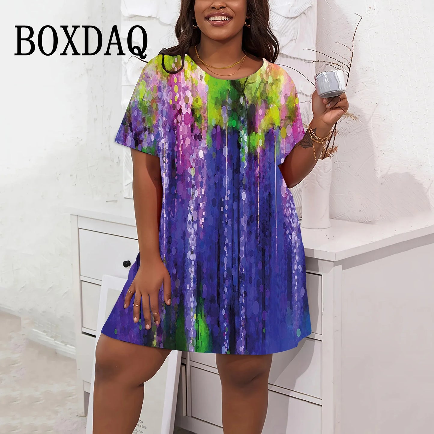 Fashion Tie Dye Dresses Colorful Painting 3D Print Women Dress Short Sleeve Large Sizes Casual Streetwear Clothing Plus Size 9XL