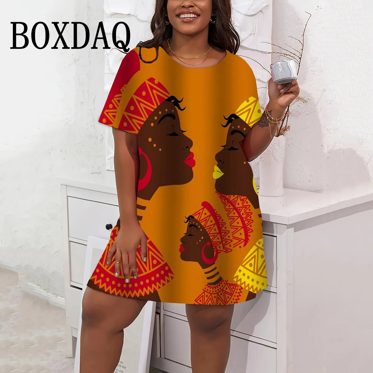 Fashion Summer 3D African Horde Dress Women Casual Loose Short Sleeve Plus Size Dresses Streetwear Art Retro Classic Short Dress