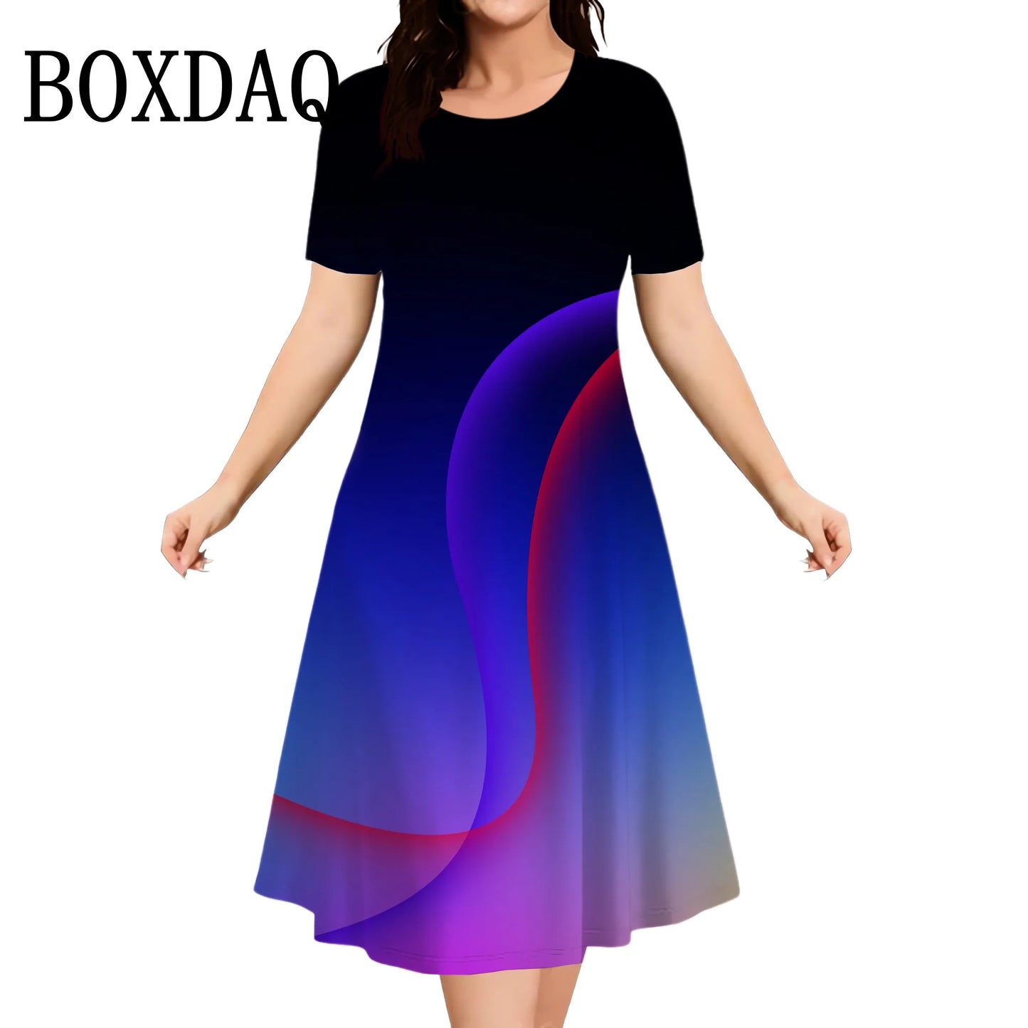 8XL 9XL Plus Size Women Dress Loose Casual Short Sleeve O-Neck Dress 3D Gradient Print Big Size Streetwear Clothing Ladies Dress