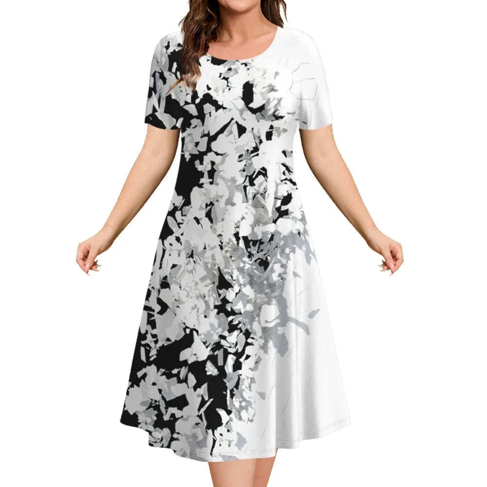 2024 Plus Size Women's Dresses Floral Print Elegant Loose Mini Dress Female Short Sleeve Oversized Clothes Spring Summer Dresses