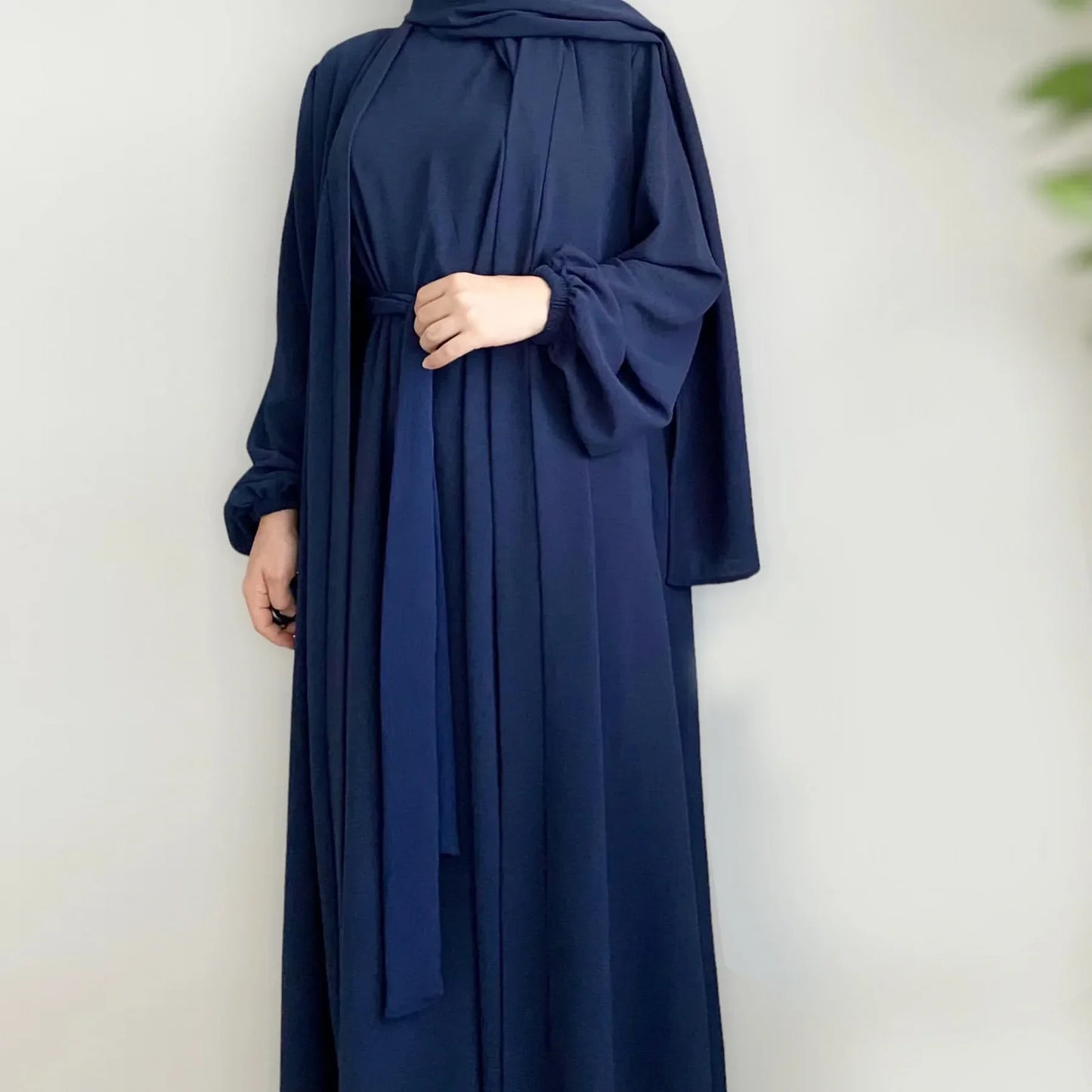 Muslim Woman Set 2 Piece Abaya Kimono with Sleeveless Inner Dress Matching Suit Sets Dubai Turkey Ramadan Modest Islamic Outfits