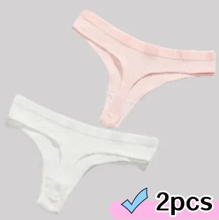 2pcs Seamless Ladies Ribbed Cotton Thong Simple Women's Low Waist Bikini Briefs Sports Girls Underwear Plus Size