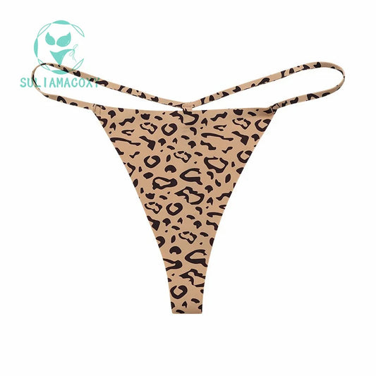 3 Pcs Non-trace Plus Size Panties Women's Low Waist Slim Antibacterial Hot Leopard Print Thong Panties