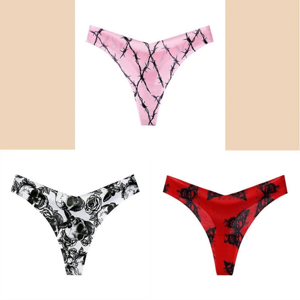 3pcs T Back Panty for Women String Seamless Ice Silk Exy Low Waist Thong Sports Bikini Plus Size Female Print Leopard Underwear