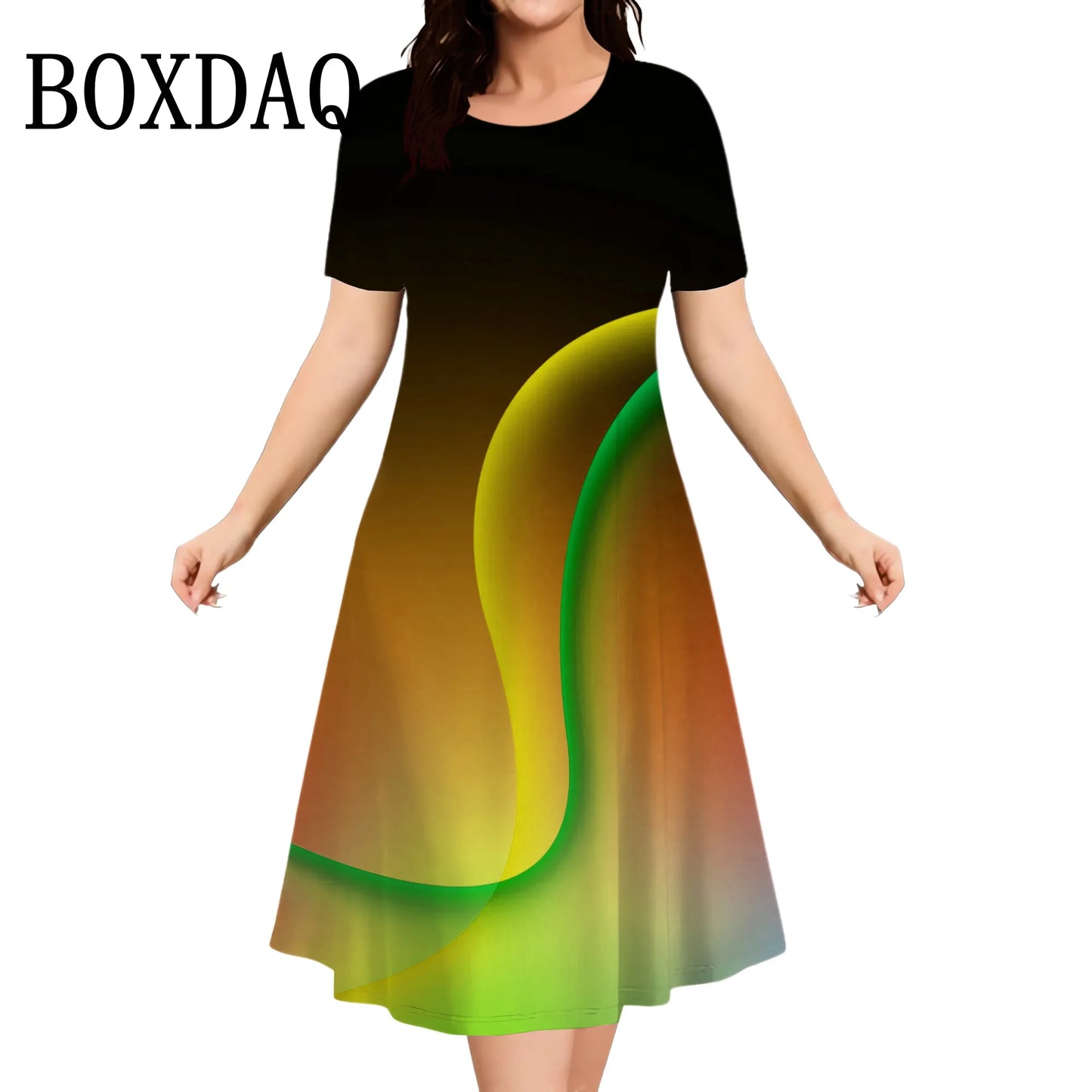 8XL 9XL Plus Size Women Dress Loose Casual Short Sleeve O-Neck Dress 3D Gradient Print Big Size Streetwear Clothing Ladies Dress