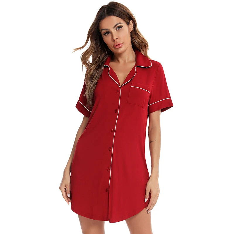 Aamik Women Loose Nightgowns Sleepwear Nightshirts Long Sleeve Silk Casual Night Dress Summer Home Clothing Home Dress Plus Size