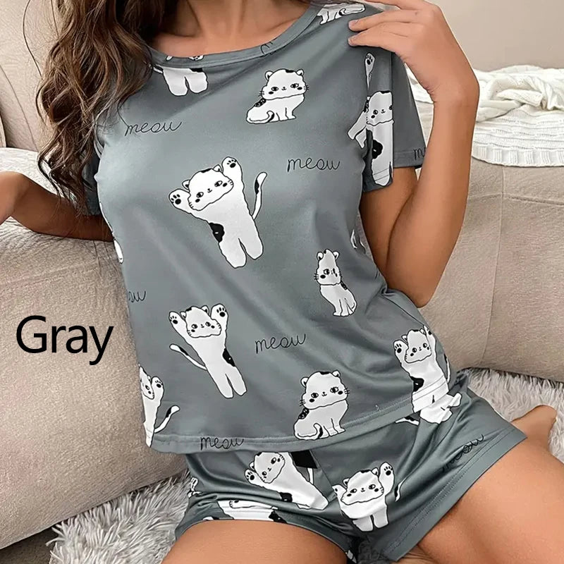 Women Pajamas Sleepwear Pajama Set Nightgowns Short Sleeve And Shorts Suit Casual Comfortable