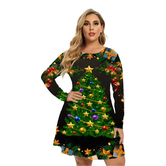 2024 Autumn Winter Long Sleeve Christmas Party Dresses Women Cute Santa Claus A-Line Dress Casual Loose Plus Size Clothing 9XL