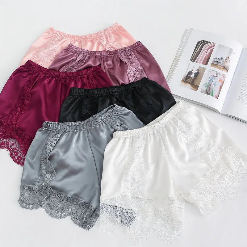 Satin Safety Shorts Women Lace Underwear Brief Summer Shorty Knicker Panties Under Skirt Thin Loose Short Pants Bloomer Lingerie