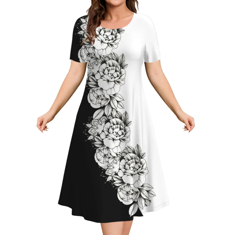 2024 Plus Size Women's Dresses Floral Print Elegant Loose Mini Dress Female Short Sleeve Oversized Clothes Spring Summer Dresses