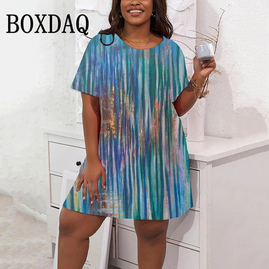 Tie Dyed Printed Dresses For Women Summer O-Neck Female Clothing Fashion New Short Sleeve Dress Streetwear Retro Plus Size 9XL