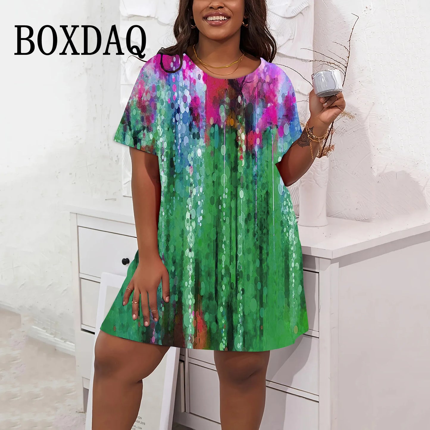 Fashion Tie Dye Dresses Colorful Painting 3D Print Women Dress Short Sleeve Large Sizes Casual Streetwear Clothing Plus Size 9XL